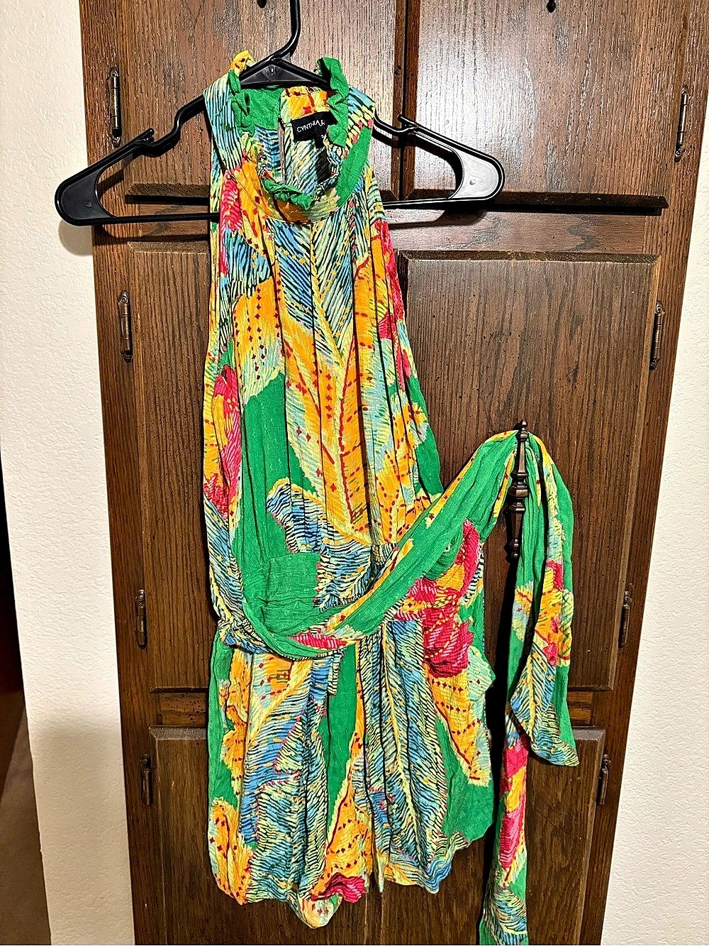 Cynthia Rowley Green Tropical Floral Halter Romper Green & Yellow Small